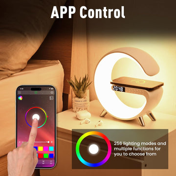 Wireless Charger Atmosphere Lamp, Portable LED Bluetooth Speaker Wireless Charger with Desk Lamp Bedside RGB Night Light, App Control Mini Music Lamp